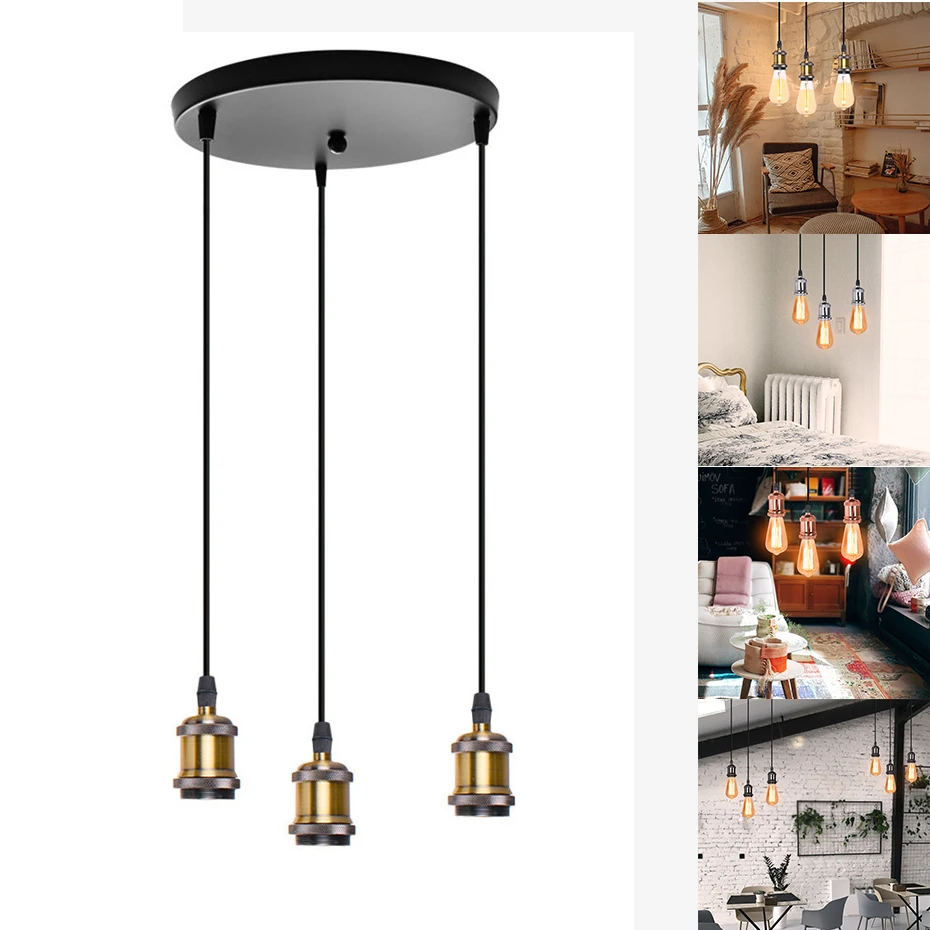 Vintage Industrial Loft LED Bar Pendent Lamp E27 Socket Pendant Lights Aluminum Dining Room Kitchen Island Hanging Lamps Holder