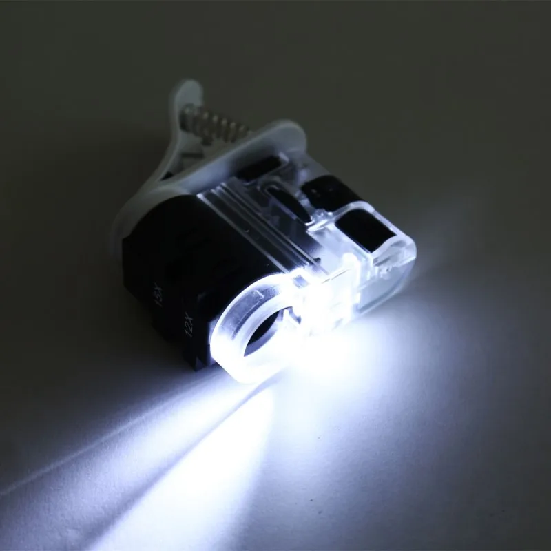 الهاتف المحمول المحمولة كليب على عدسة مكبرة مع مصباح LED مصباح الأشعة فوق البنفسجية 7X 12X 15X الجمع المجهر