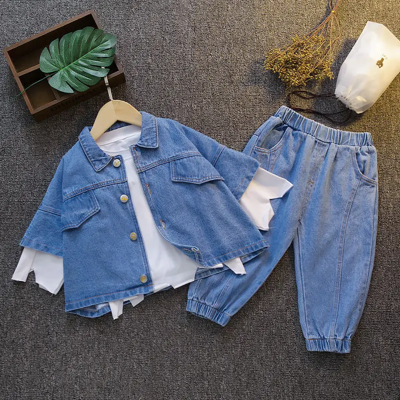 

Boys and Girls Denim Suit 3 Piece New Spring and Autumn Kids Clothes 0-6 Years Old Toddler Girl Clothes