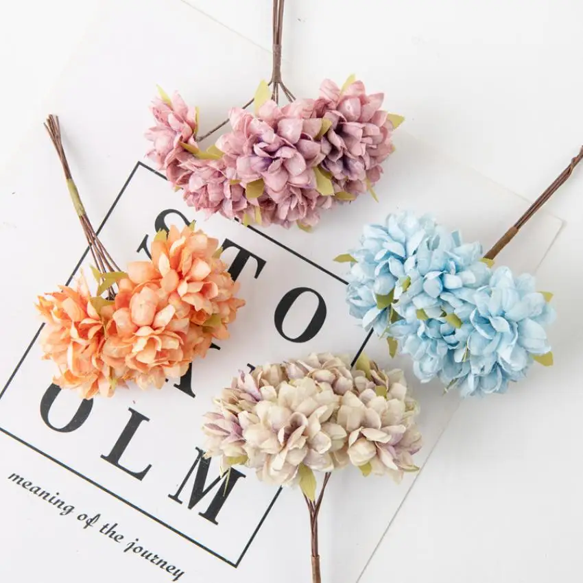 6Pcs Artificial Flowers Silk Carnation Mini Bouquet Wedding Wreath Scrapbooking Diy Craft Gift Box for Home Christmas Decoration