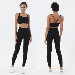 TRY TO BN Yoga Set Women Workout Sportswear Neck Sleeveless Crop Top High Waist Elastic Leggings Gym Fitness Women's Tracksuit