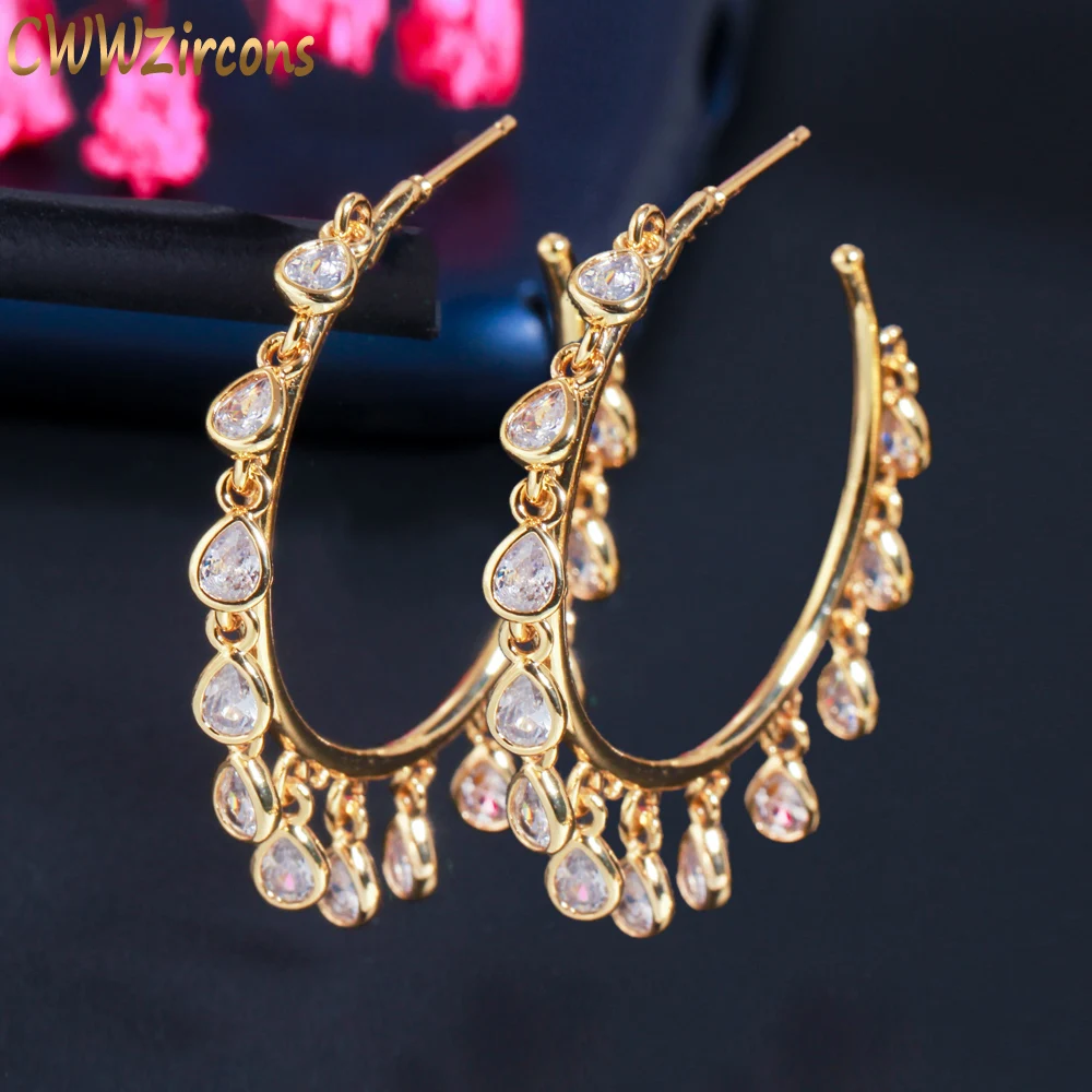 

CWWZircons Fringed Cubic Zirconia Charms Circle Round Dangle Water Drop Earring for Women Designer Trendy Tassel Jewelry CZ828