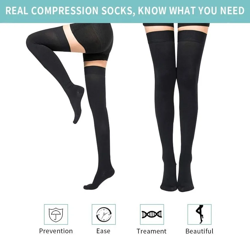 Thigh High Compression Stockings Firm Support 20-30 mmHg Medical Gradient Compression Socks with Silicone Band for Women