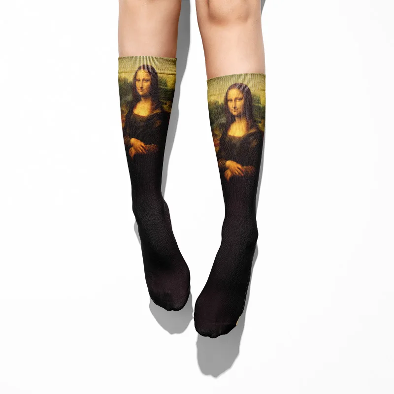 Retro Mona Lisa Socks For Women Unisex Famous Oil Painting Art Socks Funny Happy Men\'s Casual Winter Spring Socks Skarpetki Sox