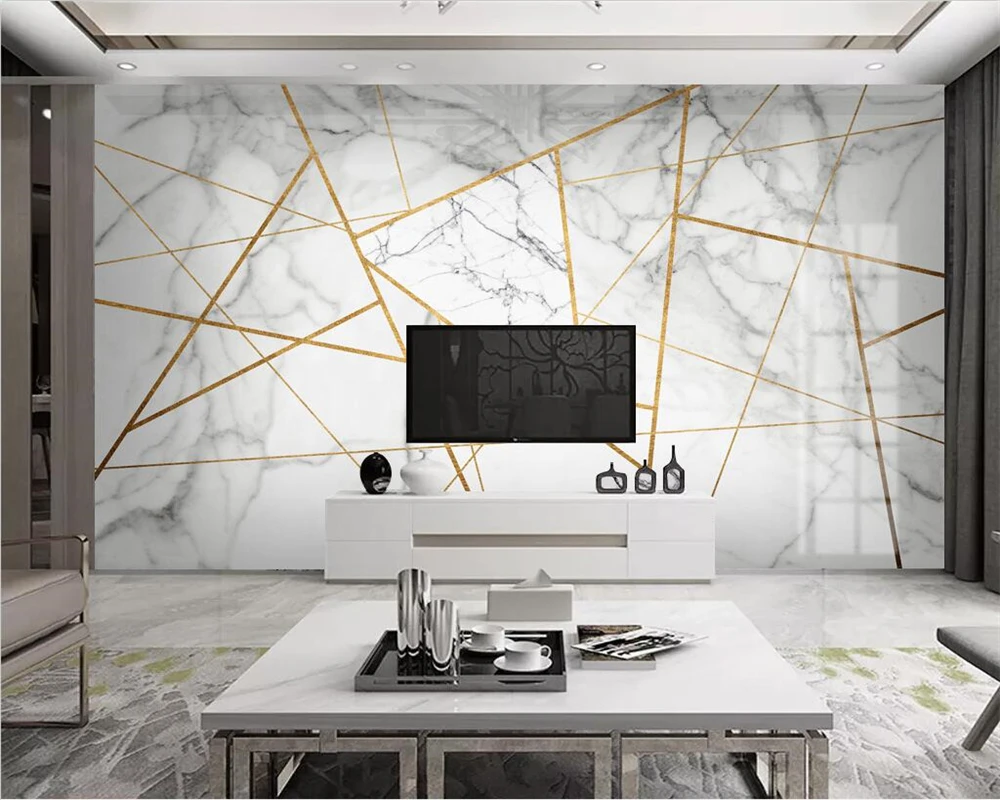 

beibehang papel de parede Customized modern minimalist geometric marble pattern gold line TV background wallpaper