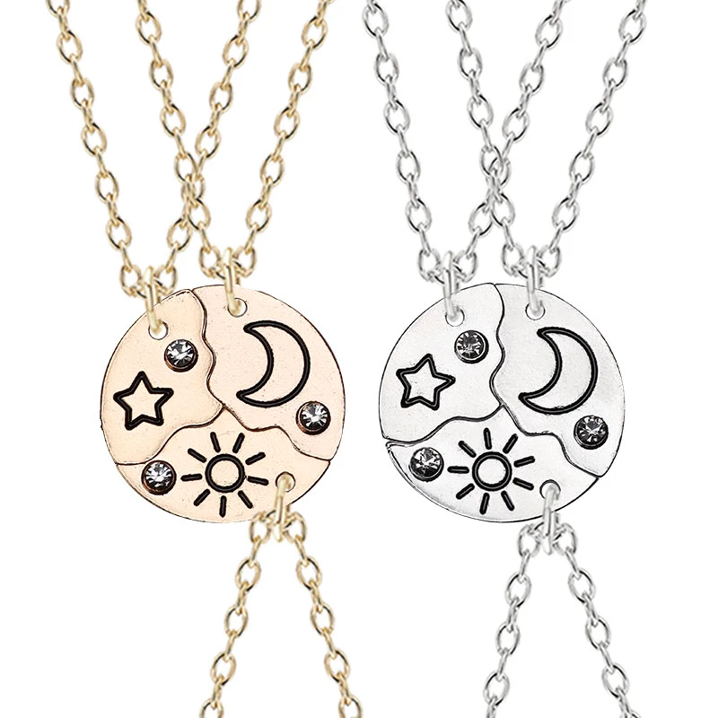 

Fashion Best Friend Necklace Sun Moon Splicing Pendant 3-piece Forever Friendship BFF Men And Women Alloy Necklace Hot