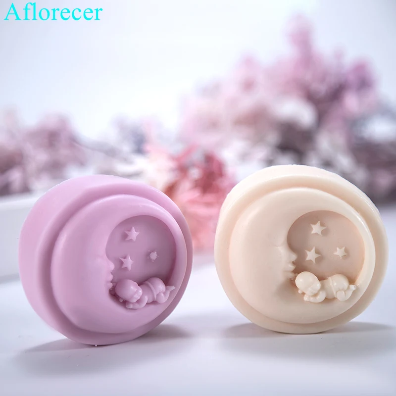 Round Moon Baby Handmade Soap Silicone Mould Candle Mold Fondant Cake Chocolate Decorating