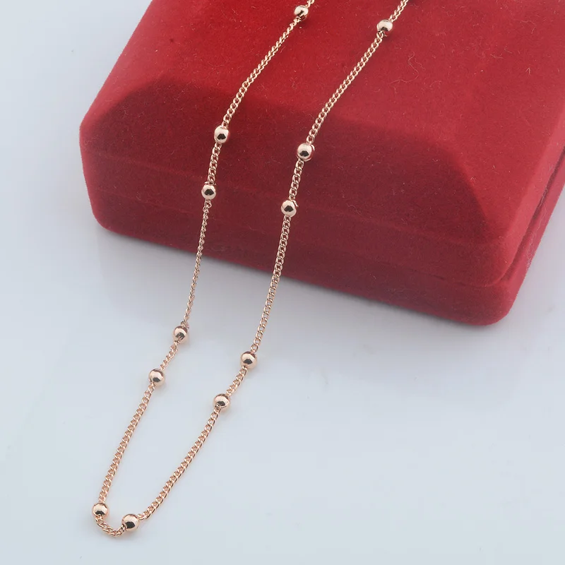 3mm Fashion Women 585 Rose Gold Beaded Necklace Beaded Chain 50cm 60cm Jewelry