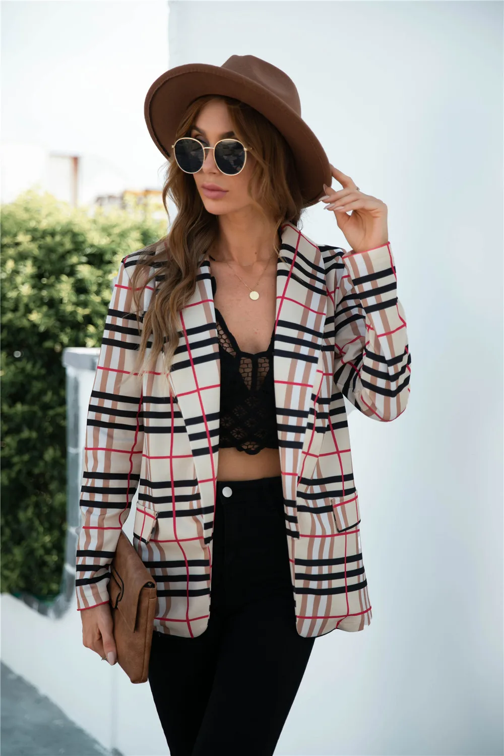 New Casual Women Tweed Blazer Vintage Office Lady Jacket Coat Double Breasted Fall Winter Outerwear Female Chic Tops