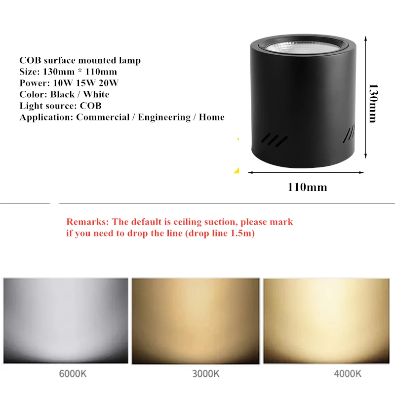 Drop-in type surface mounted lamp 10W 15W 20W dimmable ceiling lamp LED spotlight background ceiling downlight