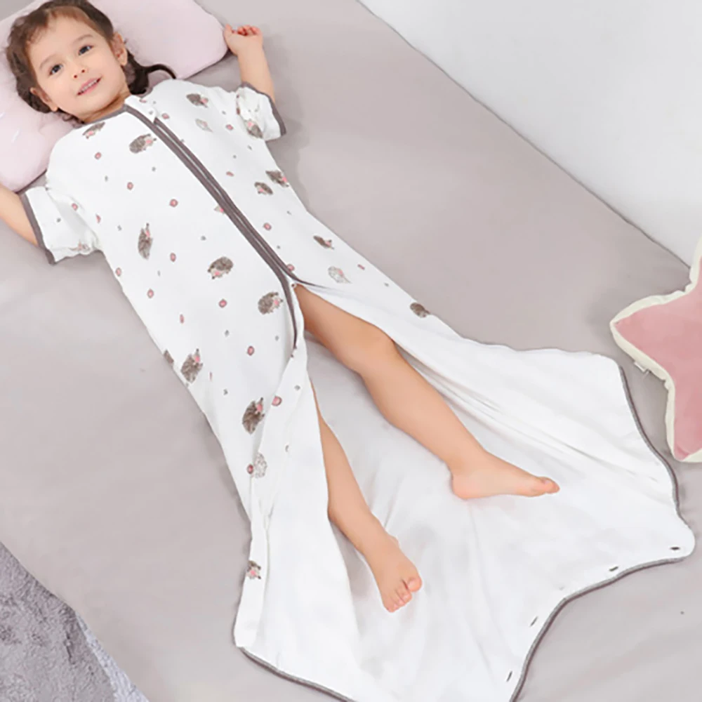 Sleeping Bag For Children 1-5Years Removable Sleeves Anti-Kick Quilt 1Tog Boys Girls Grown Baby Blanket Gauze Envelope Sleepsack