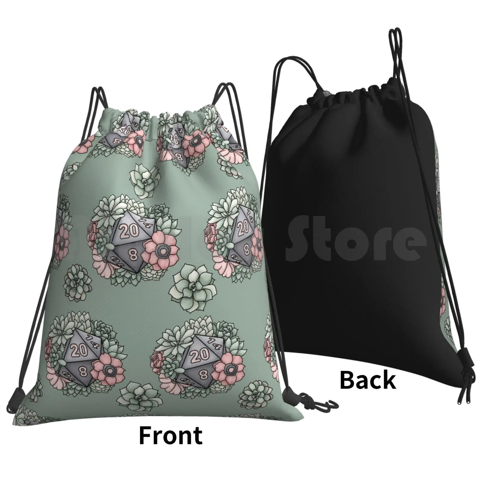 Succulent D20 Pattern-D&d Tabletop Gaming Backpack Drawstring Bag Riding Climbing Gym Bag D20 D D Dnd And Tabletop Gaming