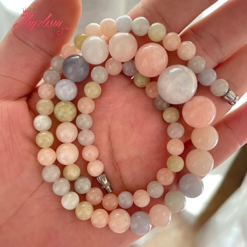 6-14mm Round Graduated Green Pink Yellow Jades Stone Beaded Women Gorgeous Necklace Jewelry for Wedding Party Anniversary 18\