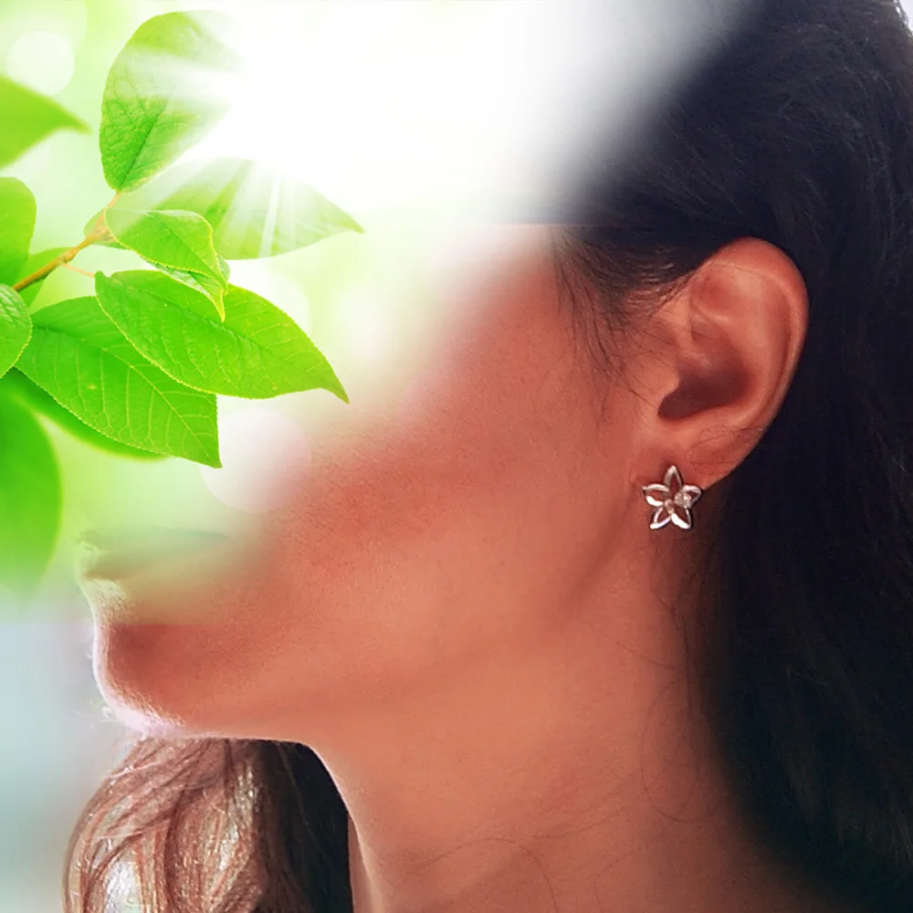 

925 Sterling Silver Star Stud Earrings for Women Fashion Bauhinia Charm Jewelry Gift Beautiful Flower Girl Earring