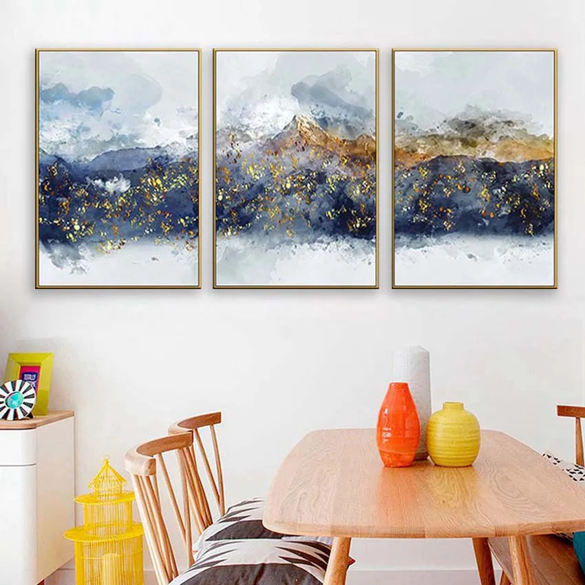 High quality artwork home decoration pieces gold montains Handmade canvas oil painting wall art picture for living room bedroom