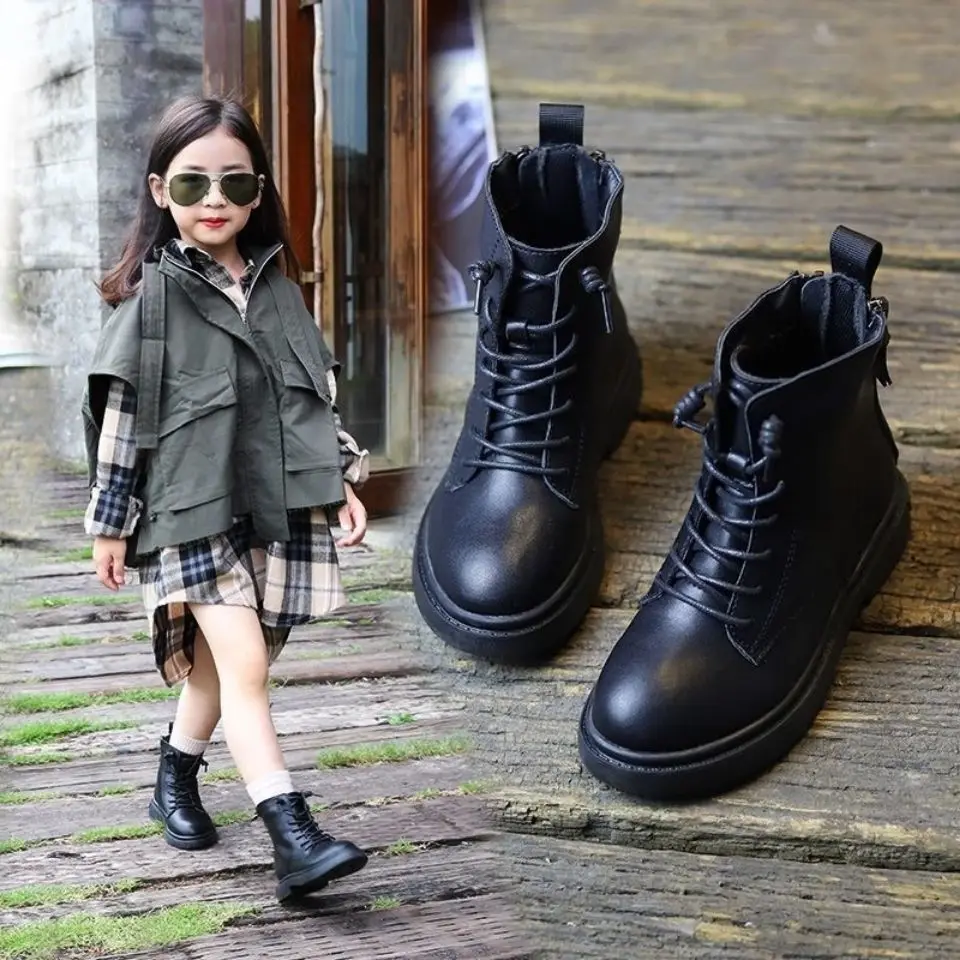 Fashion Children's Boots Girls Boots Non-Slip Warm Autumn Winter Kids Shoes Black 3 4 5 6 7 8 9 10 11 12T