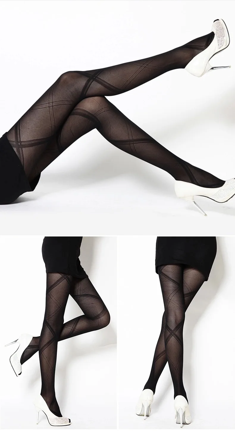 KASURE-medias de malla para mujer, medias sexys con estampado de cuadros grandes, transparentes, Jacquard, de nailon, elásticas