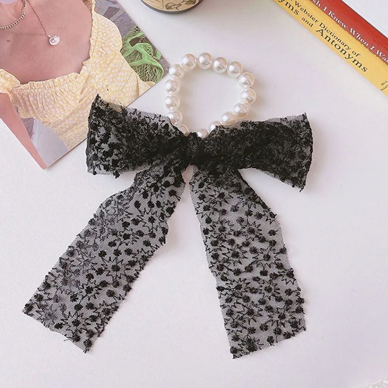 Lystrfac เกาหลีลูกไม้เพิร์ลเชือกผมโบว์ Tie ผมวง Scrunchie ผู้ถือหางม้าหวานป่าหญิงอุปกรณ์เสริมผม