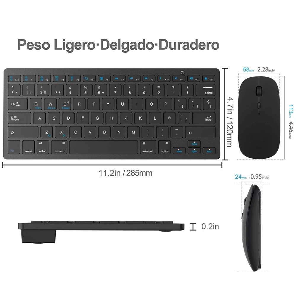 Spanish Bluetooth Keyboard Mouse Combo Bluetooth Mice Wireless Ultra Slim Mute for Mac iPad iPhone iOS Android Windows