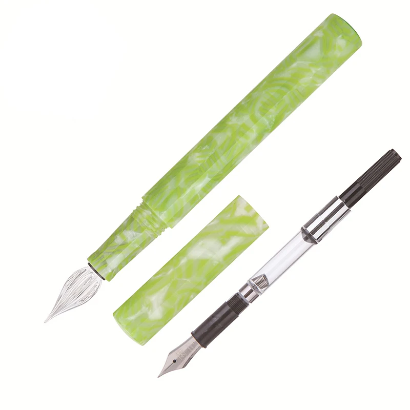 

Wanwu Creative Colorful Celluloid Fountain Pen & Glass Dip Pen Grass Green EF/F/Small Bent Nib Ink Pen & Box Writing Gift Set