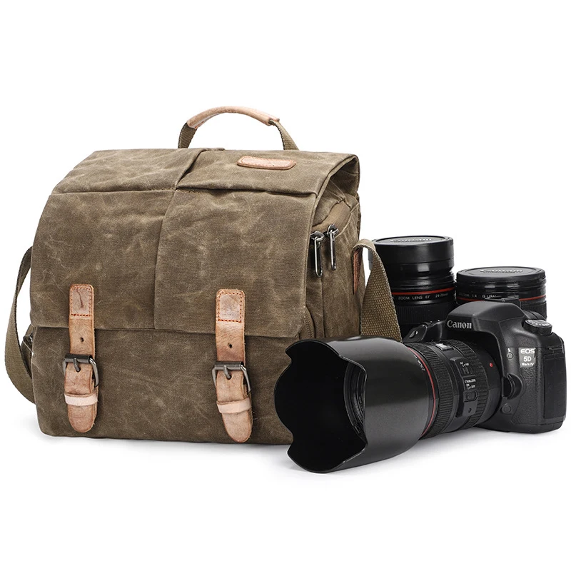 Photography Waterproof Retro Canvas Camera Shoulder Bag DSLR Messenger Vintage Carrying Case Travel Casual for Canon Nikon Sony