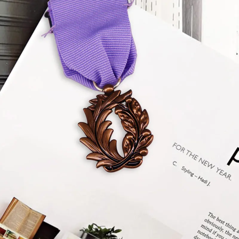 France Palm Leaf Purple Knight Medal Highest Honor Medal For Cultural Education Brooch Pin view 6