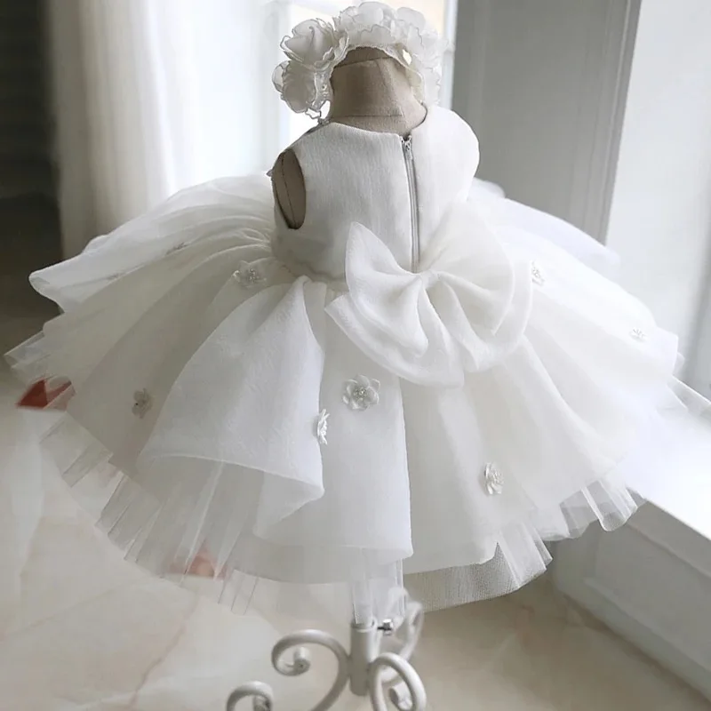 Newborn Baptism Dress For Baby Girl White First Birthday Party Wear 3D Appliques Toddler Girl Christening Gown Wedding Vestidos