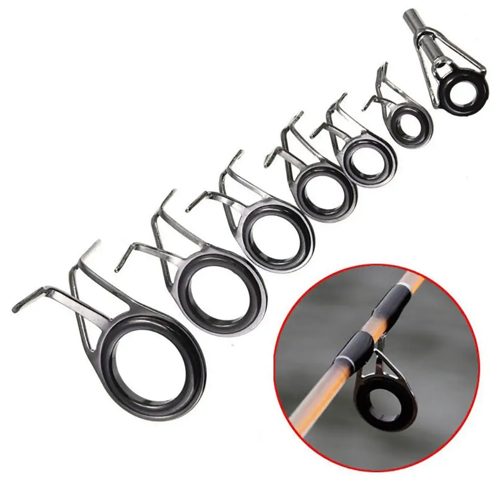 

7 PCS Fishing Rod Guide 0.5/0.6/0.8/1.1/1.4/1.8cm Stainless Steel Frame Baitcasting Eye Line Ring Circle Pole Repair Kit pesca