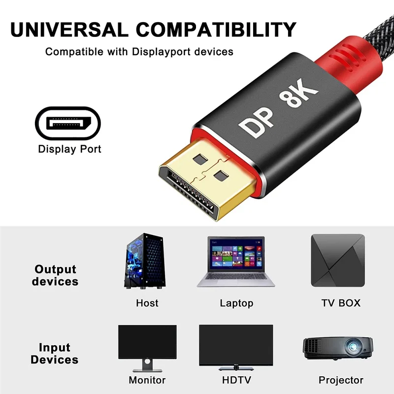 DisplayPort 1.4 kabel 8K 4K HDR High Speed 32.4Gbps Port wyświetlacza Adapter do komputera wideo Laptop TV DP 1.4 Port wyświetlacza 1.2 kabel