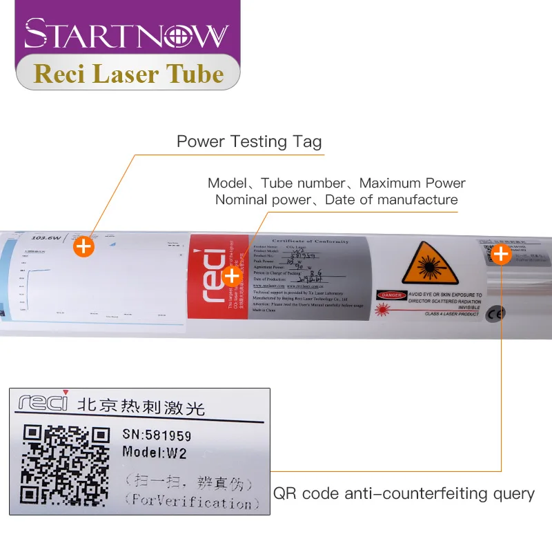 Startnow CO2 Reci Laser Tube W4 T4 100W 120W D80 S4 Z4 Lamp Wooden Box Packing For CO2 High Power Laser Cutting Machine Parts