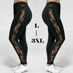 Leggings de encaje de cintura alta para mujer, pantalones de Yoga ahuecados, pantalones deportivos de entrenamiento para gimnasio, 3XL, XXL, talla grande