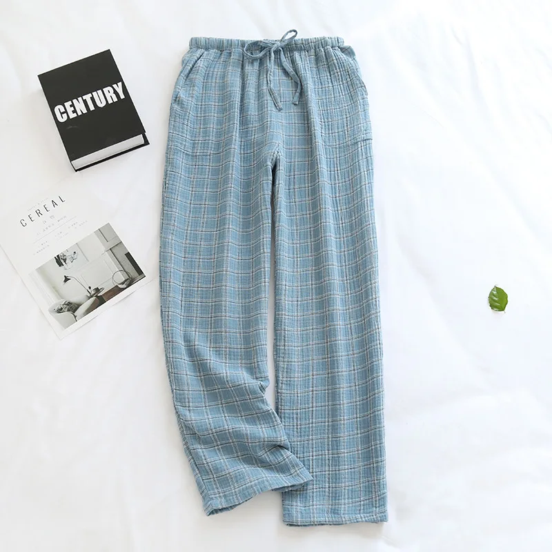 Cặp Đôi Nhật Bản Giấc Ngủ Đáy Kẻ Sọc Đơn Giản Lưới Pyjama Nữ Quần Áo 100% Cotton Sợi Nhà Quần Áo Thun Đồ Ngủ