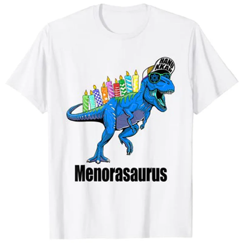 Menorasaurus Rex Menorah Dinosaur Hanukkah Pajama for Boys T-Shirt Christmas Vacation Tee Tops