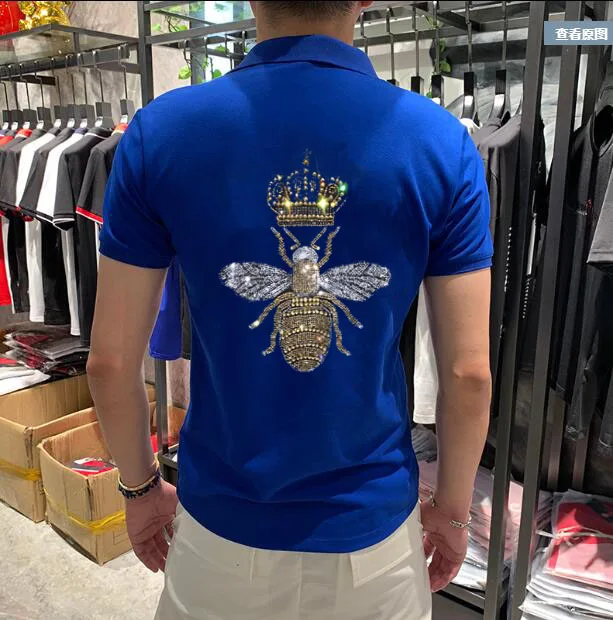 

Rhinestone men polo shirt is first-class in workmanship 100% cotton Hot drill