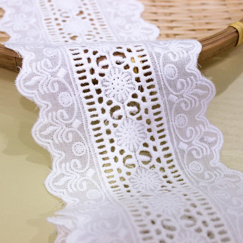 1Yds/lot 9.5cm wide bilateral wavy white pure cotton edge fabric home curtain clothing girdle lace fabric accessories AC63