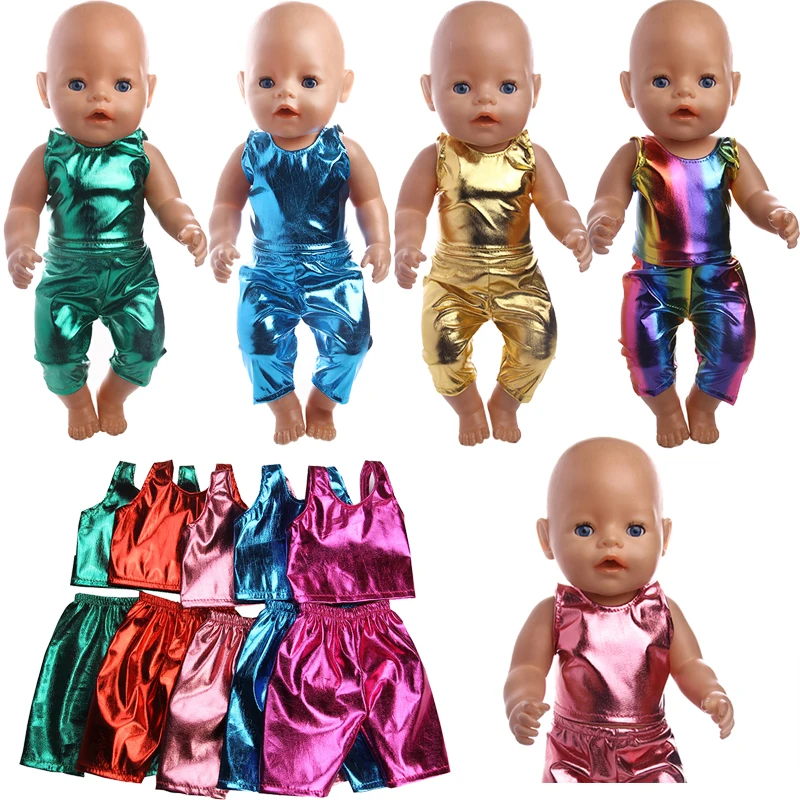 2Pcs/Set Leather Short Sleeve + Pants For 18 Inch American Doll Girl & 43 Cm Born Baby,Our Generation Doll Clothes,Girl Toy Gift