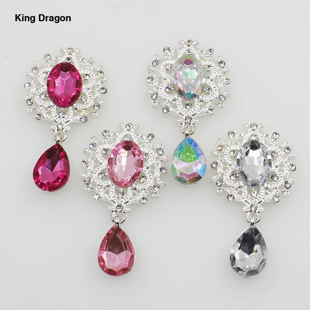 King Dragon ที่มีสีสัน Rhinestone Embellishment ใช้บนแถบคาดศีรษะแบน25มม.* 45มม.5ชิ้น/ล็อตเงินสี KD588