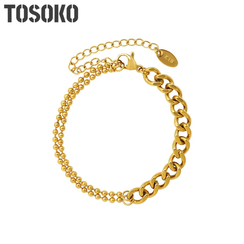 

TOSOKO Stainless Steel Jewelry Half Layer With Double Layer Rice Bead Bracelet Women Fashion Bracelet BSE207