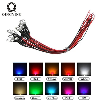 QINGYING 20pcs 3 มม./5 มม.3V 5V 12V 24V LED สีแดง/สีเขียว/สีฟ้า/สีเหลือง/UV /สีส้ม/สีชมพู/อบอุ่น/สีขาว/RGB Pre-Wired น้ํา CLEAR Light ไดโอด