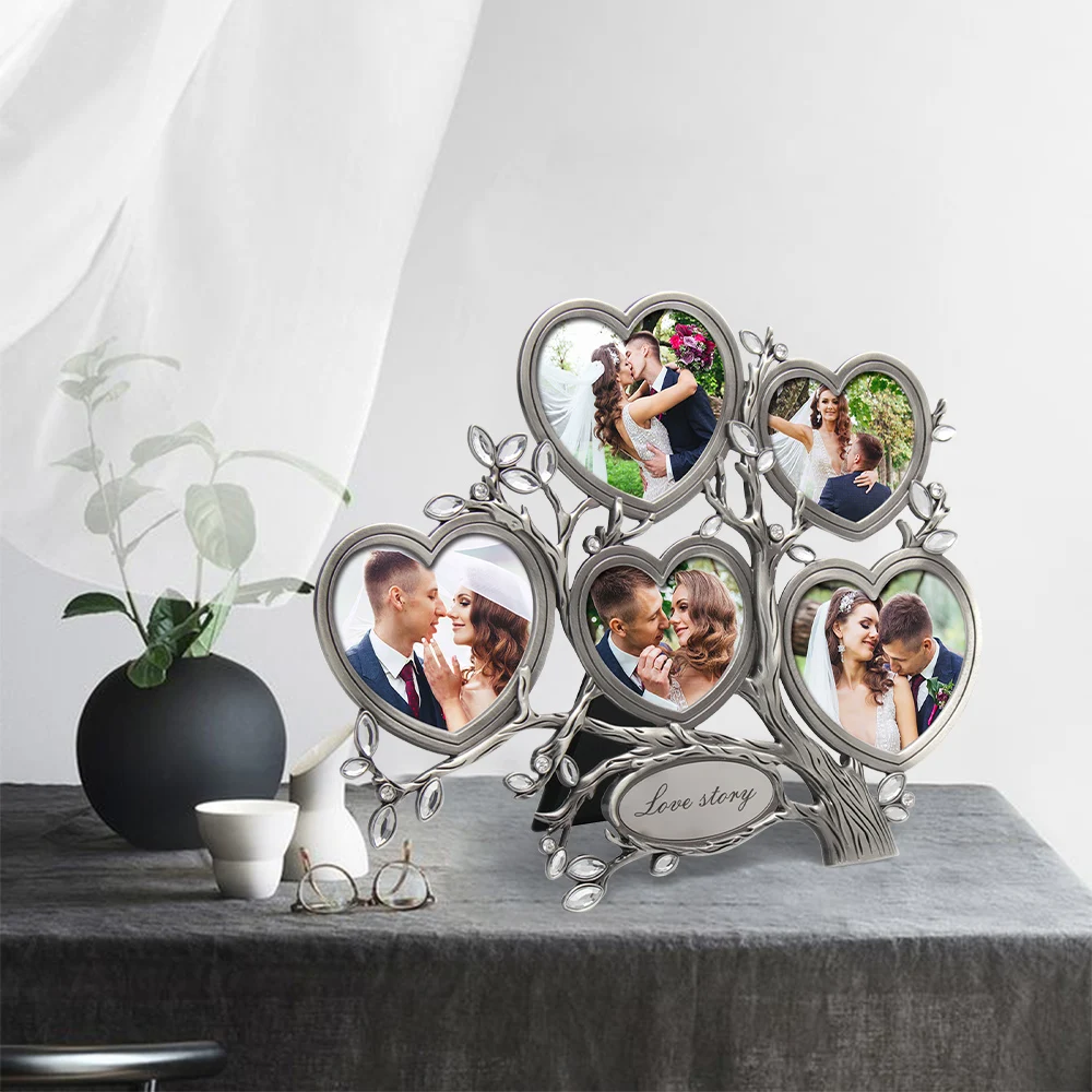 

Personality Family Tree with 5 Photos Metal Desktop Frame Decoration Dad Mom Birthday Mother Father Day Gifts