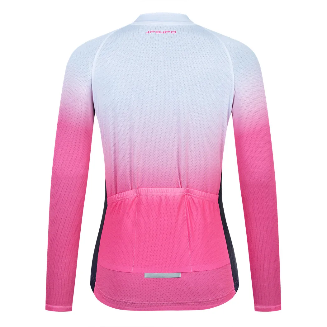 Pink-White Autumn Cycling Jersey Women Long Sleeve Spring Bicycle Clothing Tops Pro Team MTB Bike Jersey Racing Cycling Jacket