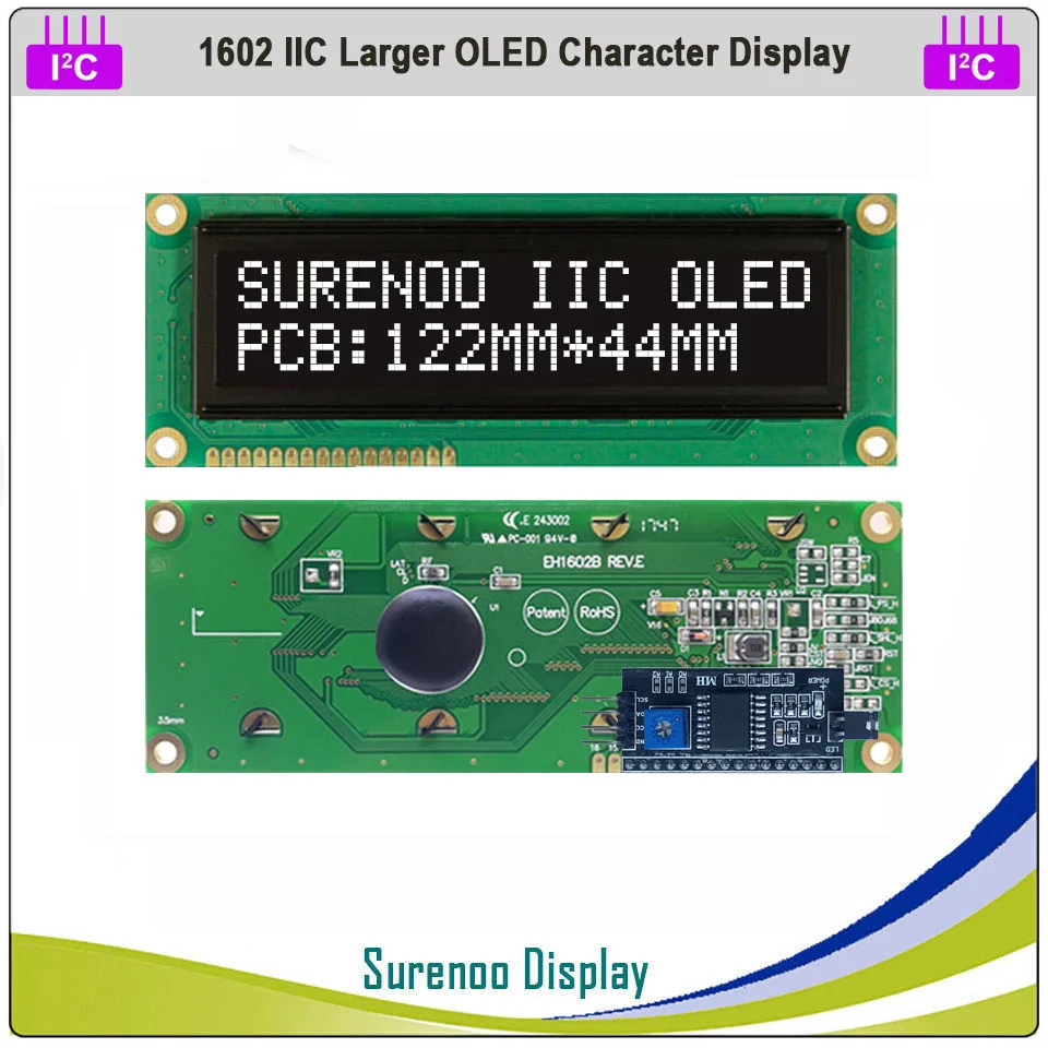 Real OLED Display, Larger 1602 162 Character Serial IIC I2C LCD Module Screen Panel LCM build-in WS0010 for Arduinc