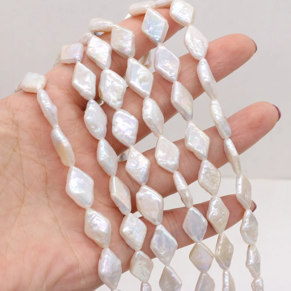 Natural Freeform Rhombus Pearls Beads White Baroque Perles for Jewelry Making DIY Bracelet Necklaces Accessories 14'' Strand