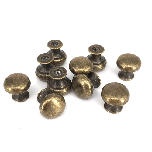 Imagen 2 del producto Tirador de muebles de latón antiguo, perilla de gabinete, joyero, cajón pequeño, perillas de caja de madera Vintage, 18mm, 10 unidades