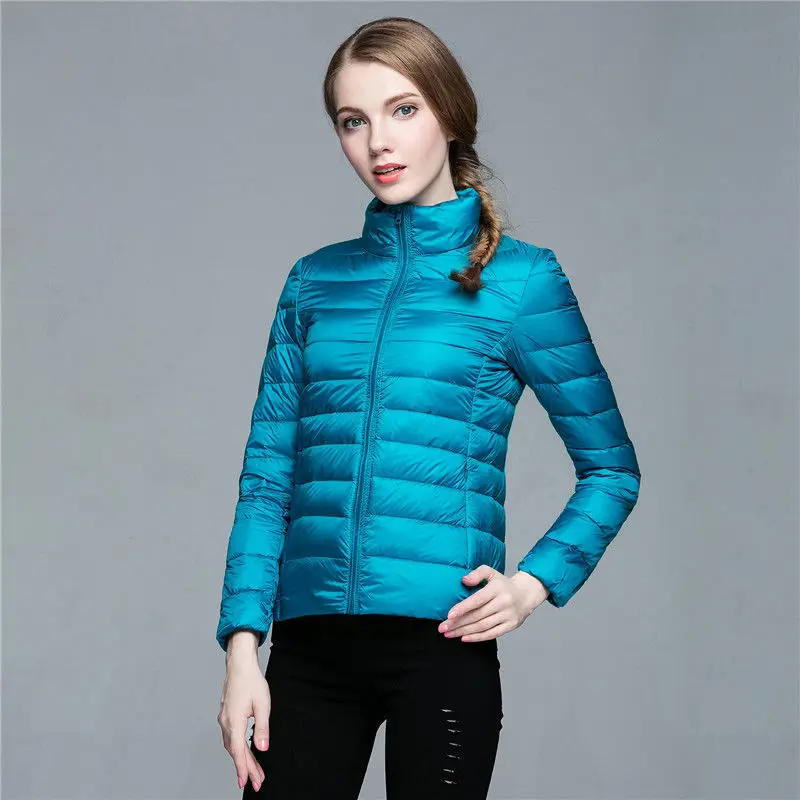 White Duck Down Jacket Women 8X Solid Ultralight Thin Stand Collar Hooded Fashion Slim Autumn And Winter Casual Basic PortabCoat