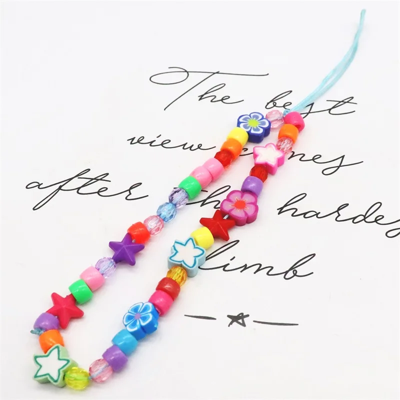 BLUE STAR Fashion Smiling Face Soft Clay Mobile Phone Lanyard Ornament Pearl Fruit Flower Acrylic Crystal Mobile Phone Chain