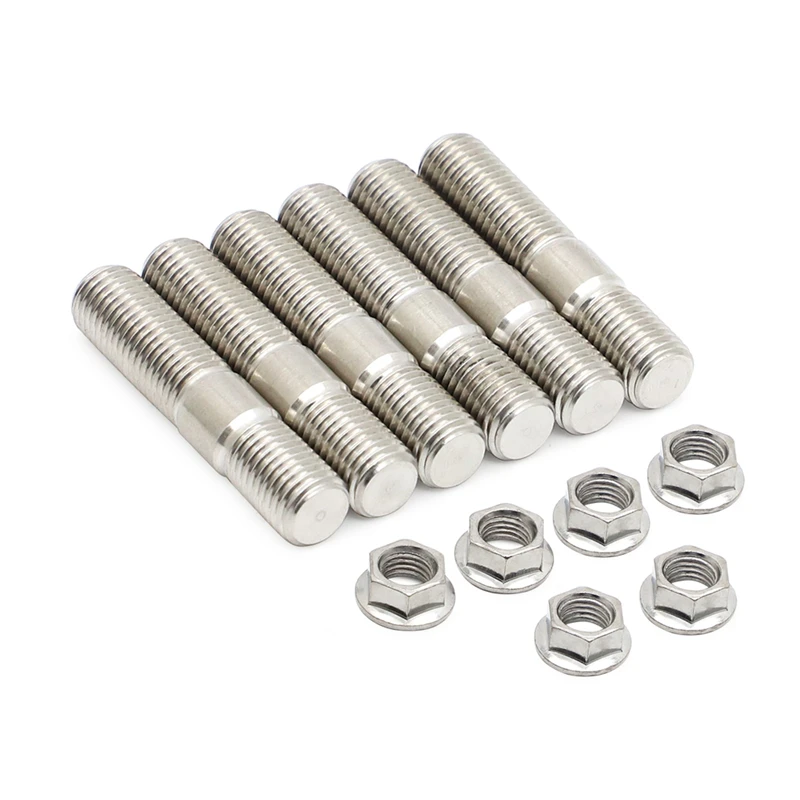 10mm M10 x 1.25 Exhaust Studs Serrated Nuts Bolts Screws Carbon Steel Manifold Flange Stud w/ Nut For Honda Toyota Nissan Car