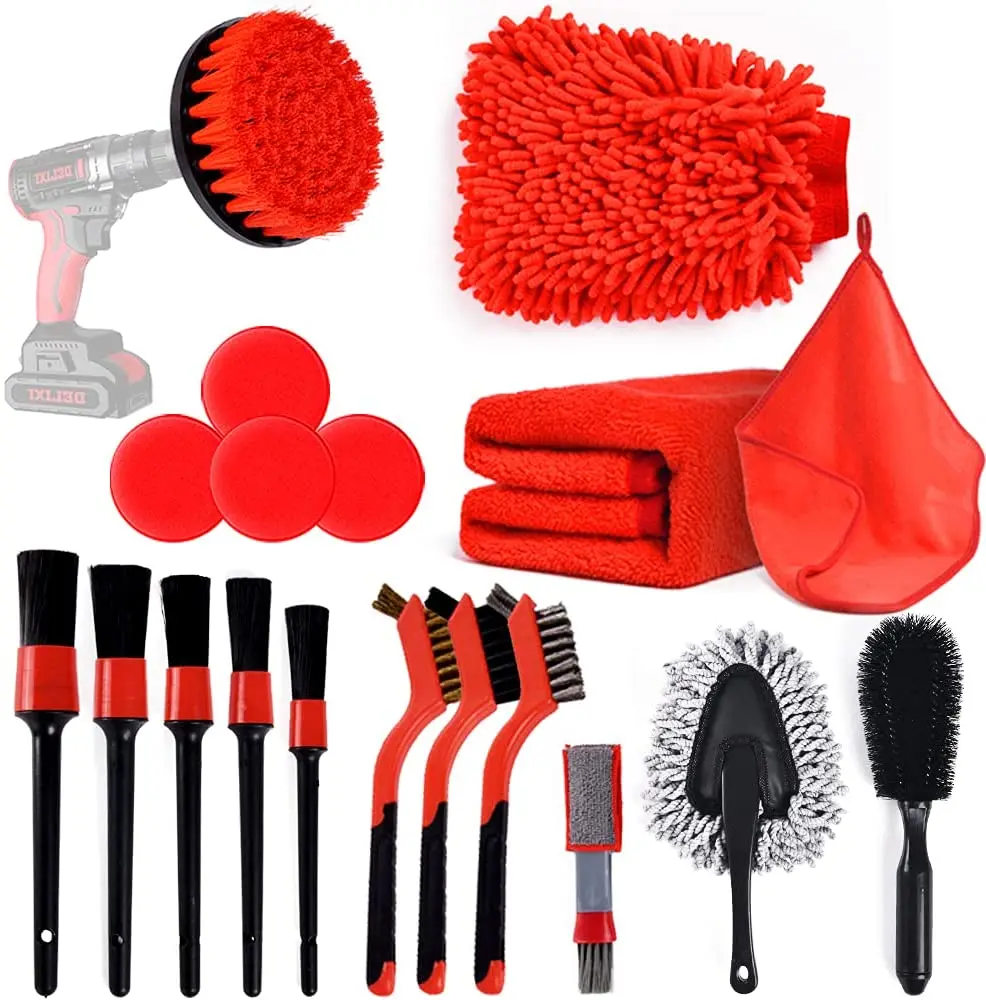 19pcs Car Detailing kit Internal and External Detail Tool kit Detailing Brush Set Brush Set for Cleaning Wheels Dashboard Wheels