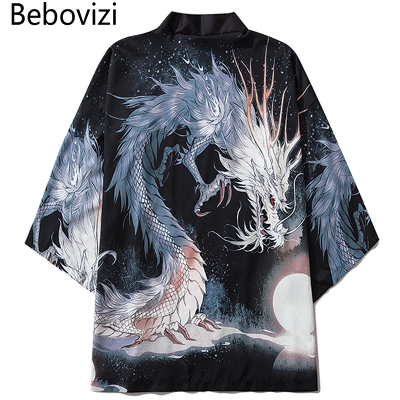 

Мужское/женское кимоно Bebovizi, черный летний кардиган в китайском стиле, с аниме-драконом, 2020