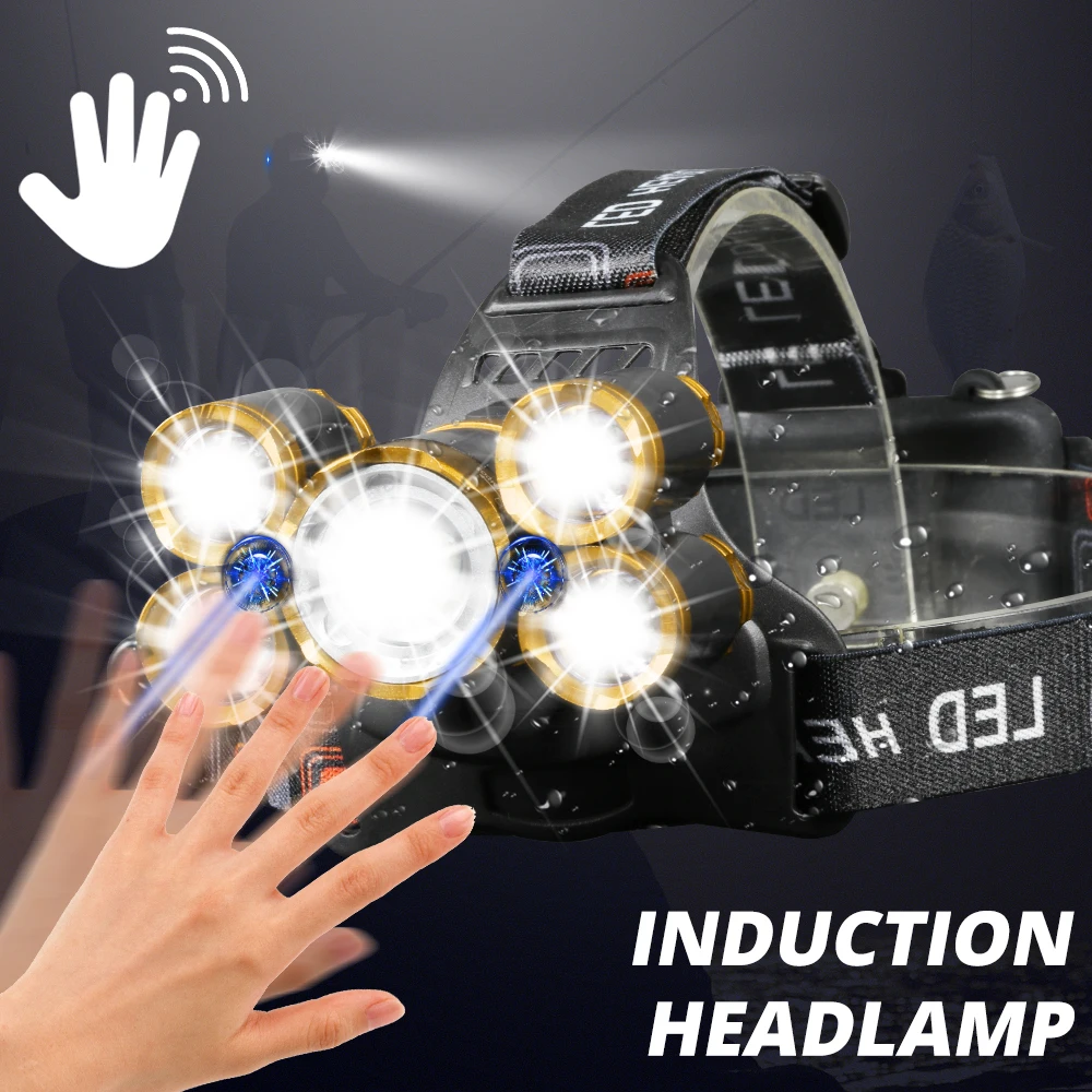 Super Bright LED Headlight headlamp 5 LED T6 Head Lamp Power Waterproof Flashlight Torch Use 18650 battery For Camping Fishing